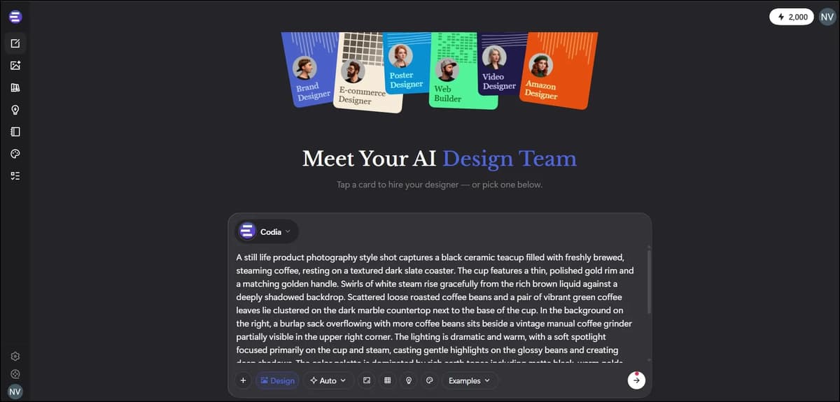 Codia Homepage interface